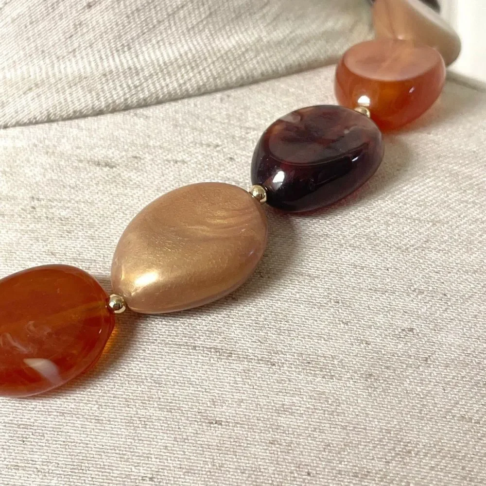 Brown yellow orange large beaded statement necklace